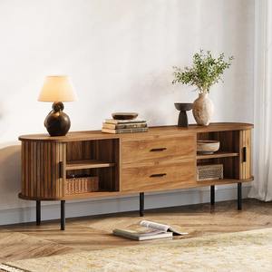 Mueble de Salón Moderno con Forma Ovalada, Mueble de Entretenimiento de Perfil Bajo con Patas de Metal Negro y Almacenamiento Combinado - Product Image 3