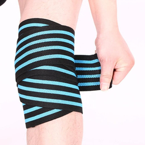Wholesale Knee Support Knitted <b>Black</b> Blue Striped Breathable Hook & Loop Closure Unisex All Seasons Protection - Product Image 1