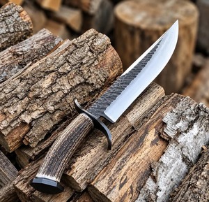 Couteau de chasse artisanal, lame à pointe tombante, acier à haute teneur en carbone, manche en bois avec étui en cuir - Product Image 2