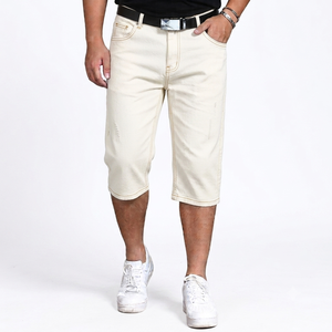 Shorts en jean bleu de haute qualité pour hommes, taille mi-haute, style décontracté, délavé, imprimé, plissé, tendance, pour l'été, style motard - Product Image 5