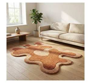Tapis en laine tufté à la main orange brûlé, forme irrégulière, style améba, pour salon moderne, chambre à coucher, usage esthétique en salon - Product Image 1