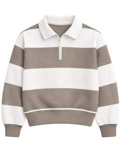 Sweat-shirt à col zippé rayé blanc et kaki pour homme, col rabattu, pull en polaire décontracté pour l'hiver, fabricant OEM personnalisé - Product Image 1