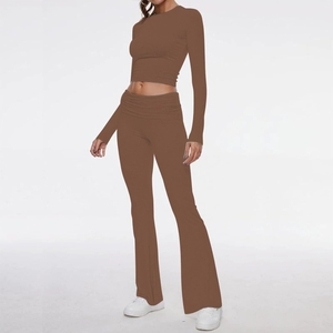 ชุดเซ็ต 2 ชิ้นสำหรับผู้หญิง ฤดูใบไม้ผลิ/ฤดูร้อน แบบลำลอง คอทรงโอ แขนสั้น กางเกงขายาว ผ้าถัก โพลีเอสเตอร์/คอตตอน ระบายอากาศได้ดี แห้งเร็ว - Product Image 6