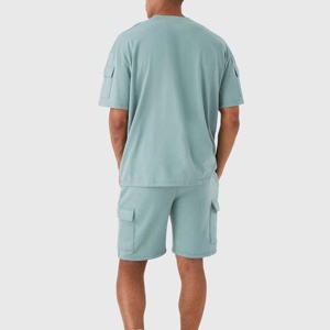 Conjunto de Verano para Hombre, Informal, Transpirable, Camiseta de Manga Corta y Pantalones Cortos, Conjunto Sólido de Algodón, Ropa de Marca para Hombre, Conjunto de 2 Piezas - Product Image 5
