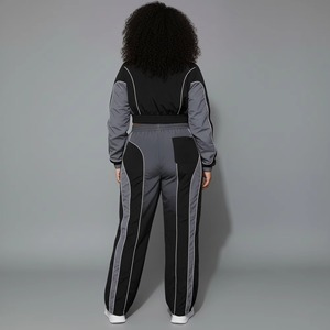 Survêtement d'hiver 100 % nylon pour femme, avec dentelle brodée et polaire, logo personnalisé sérigraphié, bicolore, style streetwear, vente en gros - Product Image 6