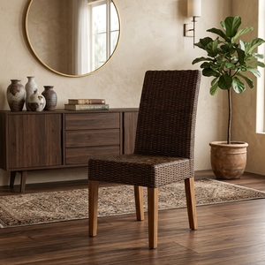 New Modern Minimalist Dark <b>Brown</b> Woven Rattan <b>Dining</b> <b>Chair</b> Wood Eco-Friendly Kitchen Restaurant Seating Furniture Accent Armchai - Product Image 3