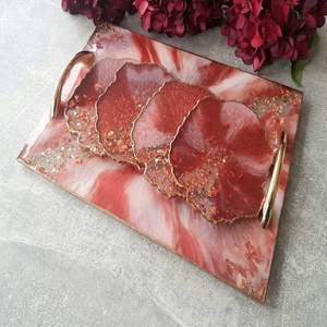 ถาดเรซิ่นขนาดสั่งทำพิเศษ พร้อมหูจับโลหะสีทองสวยงาม สำหรับจัดแสดงอาหาร บริการอาหารเช้า ชา กาแฟ และงานเลี้ยงสังสรรค์ที่บ้าน - Product Image 1