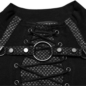 High Demanding Black Gothic Punk Mesh Splicing Long Sleeve Stand-Up Collar Dark T-<b>Shirt</b> Men Top Factory Supplies - Product Image 6