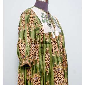 เดรสยาวลำลองสำหรับฤดูร้อน ผ้าฝ้าย 100% ไม่ถักทอ ลายดอกพิมพ์บล็อก แขนยาว เอวธรรมชาติ เป็นมิตรกับสิ่งแวดล้อม ซักได้ - Product Image 5