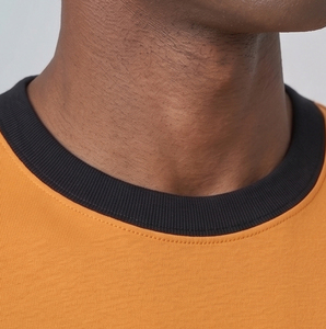 Men's Orange Cotton T-<b>Shirt</b> With <b>Black</b> Contrast Trim Regular Fit O-Neck Short Sleeve Casual Wear Tee <b>Shirts</b> Men - Product Image 5