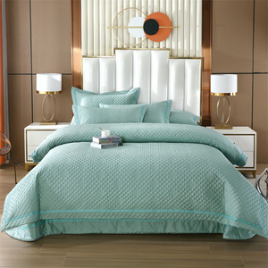 Quilted <b>Hypoallergenic</b> Breathable <b>Bedding</b> Set Teal Color Polyester Filling Machine Wash Four Seasons Use 75D/36F - Product Image 1