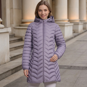 Chaqueta Larga Acolchada Informal para Mujer, con Capucha, Manga Larga, Color Sólido, Abrigo de Invierno, Relleno de Poliéster, Cierre de Cremallera, Secado Rápido - Product Image 2