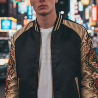 Veste bomber en satin de luxe pour homme, souvenir, style Sukajan, personnalisée, quatre phénix légendaires, vintage, noire