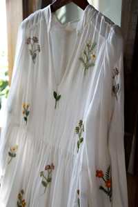 Robe longue blanche à col en V et manches longues, tissée, boutonnée, écologique, style bohème ample, en coton, décontractée, pour l'été, pour femme - Product Image 1