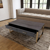 Table Basse Moderne Rustique à 2 Tiroirs Marron Foncé en Panneau PB et Métal, Bureau d'Ordinateur Portable Réglable, Table de Rangement pour la Maison, Table à Thé, Table d'Étude Marque SCE