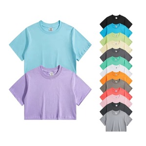 เสื้อยืดครอปแขนสั้นผู้ชาย ผ้าคอตตอนเจอร์ซีย์ 100% คอกลม สีพื้นเรียบ ผ้าถัก ทรงปกติ - Product Image 1
