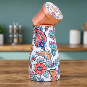 Floral Printed Copper <b>Water</b> <b>Bottle</b> with Kashmiri Paisley Design, Stylish Reusable <b>Metal</b> Drinking <b>Bottle</b> with Lid for Home Office - Product Image 4