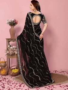 Sari de Mezcla de Seda Bordado al Estilo Bollywood KV - Product Image 6