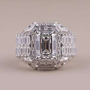 Emerald Cut Moissanite Diamond <b>Ring</b> 925 Sterling <b>Silver</b> Iced Out <b>Ring</b> VVS Hip Hop Statement <b>Ring</b> for <b>Men</b> - Product Image 1