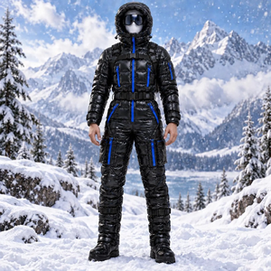 <b>Men's</b> Waterproof Ski <b>Jumpsuit</b> With Hood And Blue Zippers Synthetic Insulation Gore-Tex Material - Product Image 1