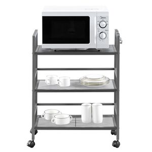 Hodely Scaffale a 3 Ripiani in Rete Grigia per Cucina e Ufficio con Ruote - Product Image 1