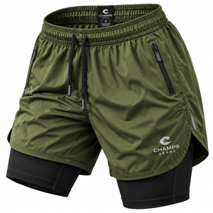 Shorts de course unisexes 2-en-1 avec doublure de compression, fermeture à cordon, en polyester, motif imprimé – Personnalisables pour le sport, la gym et l'entraînement - Product Image 5