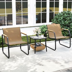 Set Bistrot da Esterno in 3 Pezzi, Arredamento per Conversazione all'Aperto con Sedia Ergonomica, Tavolo con Vano Portaoggetti e Design Resistente alle Intemperie - Product Image 2