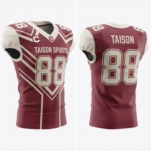 <b>Mens</b> American Football Jersey Premium Polyester/Cotton Mesh 180 Grams Maroon White Panel Design Silk Screen <b>Printing</b> Custom Logo - Product Image 1