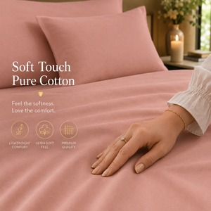 High Quality Blush Pink 300 TC Pure Cotton Solid Bedsheet for Home and Hotel Bedding and <b>Comfortable</b> Breathable Fabric - Product Image 5