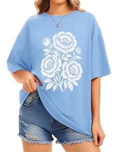 Camiseta de Algodón 100% Estampada al por Mayor para Mujer, Manga Corta, Cuello Redondo, Hombro Caído, Cómoda, Oversize, de Bangladesh - Product Image 3