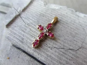 2Ct Marquise Simulated Pink Ruby Women's Cross Pendant 14K Yellow Gold Plated Moissanite <b>Necklace</b> Jewelry - Product Image 2