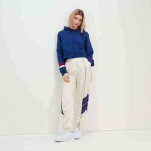 Survêtement pour femme en polyester bleu et blanc avec doublure, fermeture éclair sur toute la longueur, coupe décontractée, poches latérales, idéal pour le printemps - Product Image 1