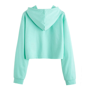 เสื้อฮู้ดครอปสีพื้นคุณภาพดีสำหรับผู้หญิง แขนยาว สไตล์ลำลอง ผ้าถักนิตติ้ง คอตตอน ระบายอากาศได้ดี เหมาะสำหรับฤดูใบไม้ผลิ - Product Image 1