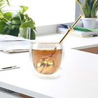 Promotion : Infuseur à thé vintage en laiton doré avec poignée à poussoir, pince de luxe et élégante pour thé en vrac, outils pour café et thé