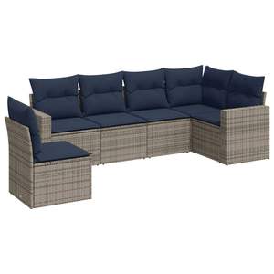 Juego de sofás de patio de ratán sintético gris de 6 piezas con cojines, sofás de jardín - Product Image 2