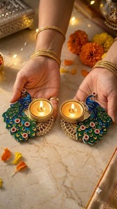 Wholesale Handcrafted Eco-Friendly Peacock Metal <b>Tealight</b> <b>Candle</b> Holders Sets Traditional Indian Festival Diwali Diya Decor Bulk - Product Image 2