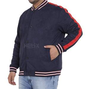 Blousons Bomber Varsity en Cuir Véritable Bleu Marine de Haute Qualité, Manches en Mélange de Laine, Fermeture à Boutons Pression, Respirants, Vente en Gros - Product Image 4