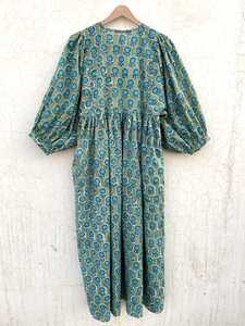 Vestido Maxi con Estampado Floral para Mujer, Estilo Boho, Corte Holgado, Manga 3/4 Abullonada, Cuello con Lazo, Vestido Maxi de Algodón Tejido Informal de Verano - Product Image 2