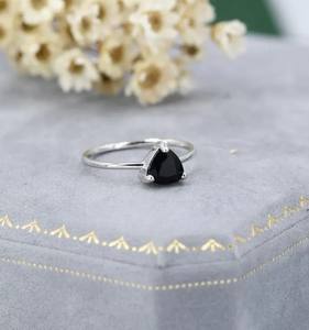 Genuine Black Onyx <b>Ring</b> in Sterling Silver Natural Trillion Cut Onyx <b>Ring</b> <b>Stacking</b> <b>Rings</b> - Product Image 4
