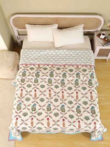 Edredón Estampado Bohemio con Diseño Floral Azul, Hecho a Mano en Algodón, Ecológico, Moderno, para Decoración del Hogar, Juego de Ropa de Cama de Invierno - Product Image 4