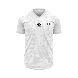 Maillot de football personnalisé pour homme, blanc camouflage, col en V, manches courtes, polyester respirant, uniforme de football sublimé pour équipe - Product Image 3