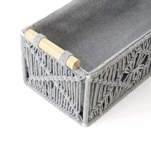 Grey Macramé <b>Storage</b> <b>Basket</b> Handmade Cotton <b>Rope</b> Woven Eco-Friendly & Stackable Home Décor Organizer for Living Room & Bedroom - Product Image 3