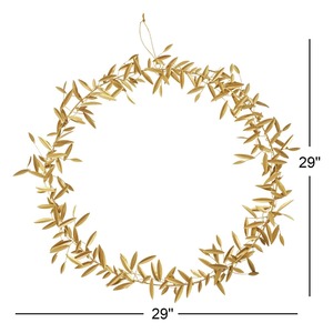 Hermosa Corona de Hojas de Olivo en Metal Dorado con Follaje Detallado y Estrecho, Perfecta para Decoración de Paredes de Hogares Mediterráneos Elegantes - Product Image 3
