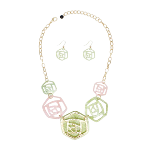 AKA Sorority Jewelry <b>Set</b> Pink & Green Rose Collar Necklace with Matching Earrings Jewelry Gift for Women - Product Image 6