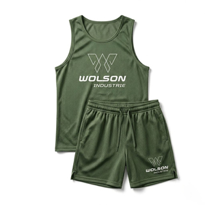 Wolson Industry Men's Custom Logo <b>Athletic</b> Gym T-Shirt Shorts Set Breathable Quick-Dry 100% Polyester Summer Workout Casual Wear - Product Image 1