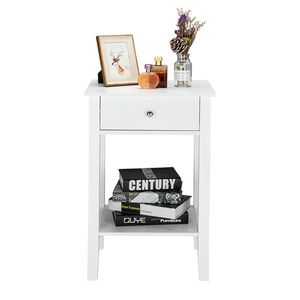Table de chevet blanche à deux niveaux et table basse avec tiroirs FCH - Product Image 3