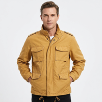 Veste Safari en Toile Marron pour Homme, Col Montant, Fermeture Éclair, Épaulettes, Style Militaire, Résistante à l'Eau, Coupe Droite, Idéale pour l'Automne