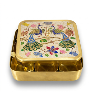 Handcrafted Brass <b>Masala</b> <b>Box</b> with Tiger Meenakari Art Decorative Spice Storage Container for Kitchen Dining Table Gift Use - Product Image 2