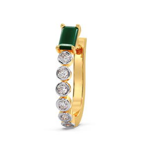 Boucles d'oreilles créoles rectangulaires vert émeraude avec accents ronds sertis clos - Product Image 1