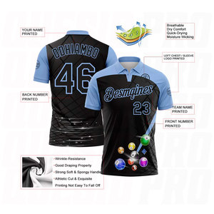 Camiseta Deportiva Personalizada de Billar en Negro y Azul Claro, Transpirable, de Secado Rápido, con Sublimación - Product Image 3